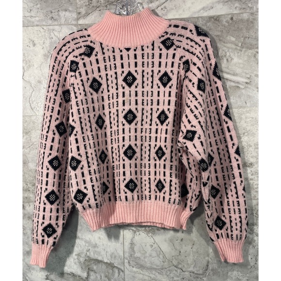 Benellan Sweaters - Benellan Women's Sweater Wool/Alpaca Sz 46(S) Pink Black Mock Neck Knit Pullover